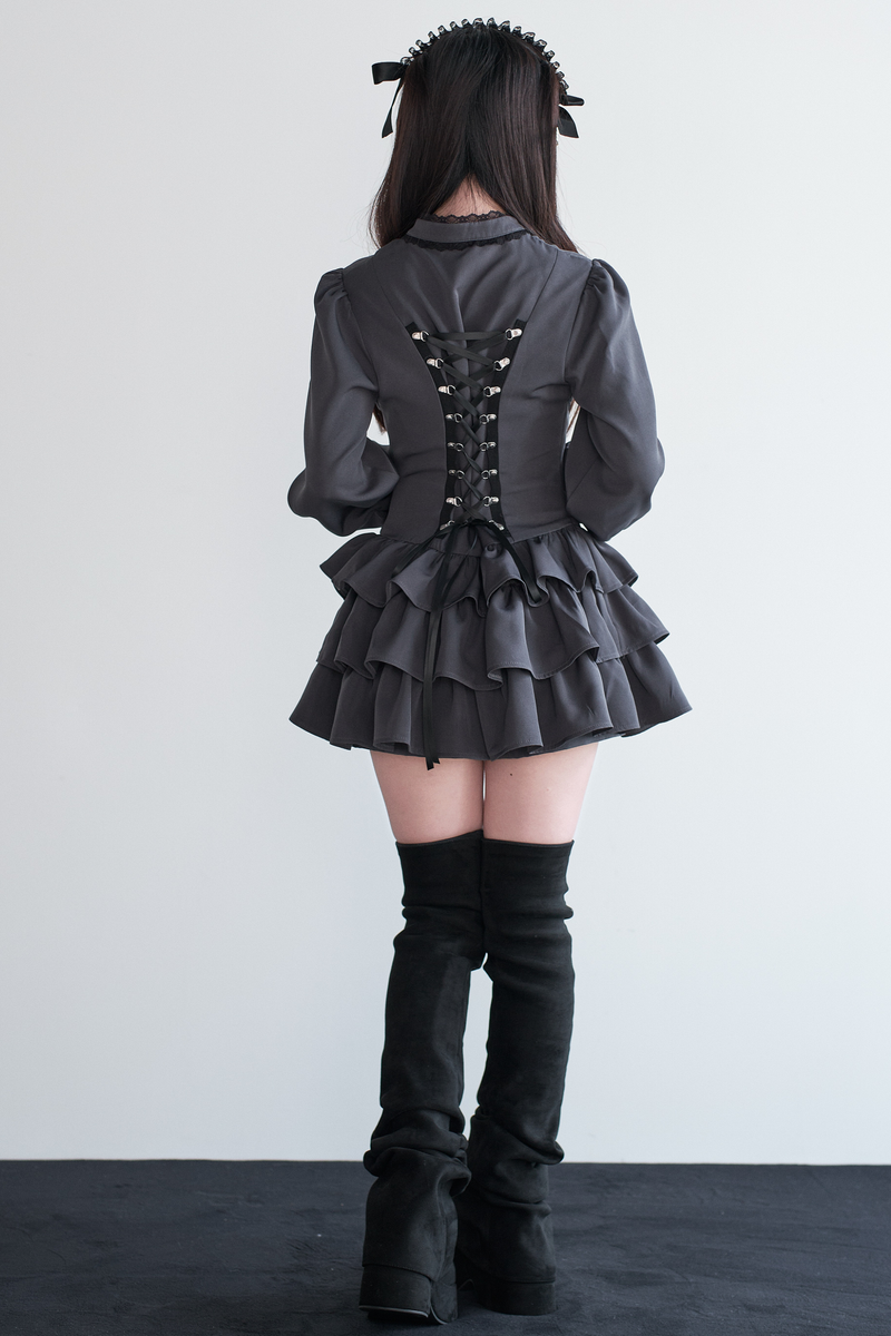 Little Goth Lace Ribbon Dress + Shorts