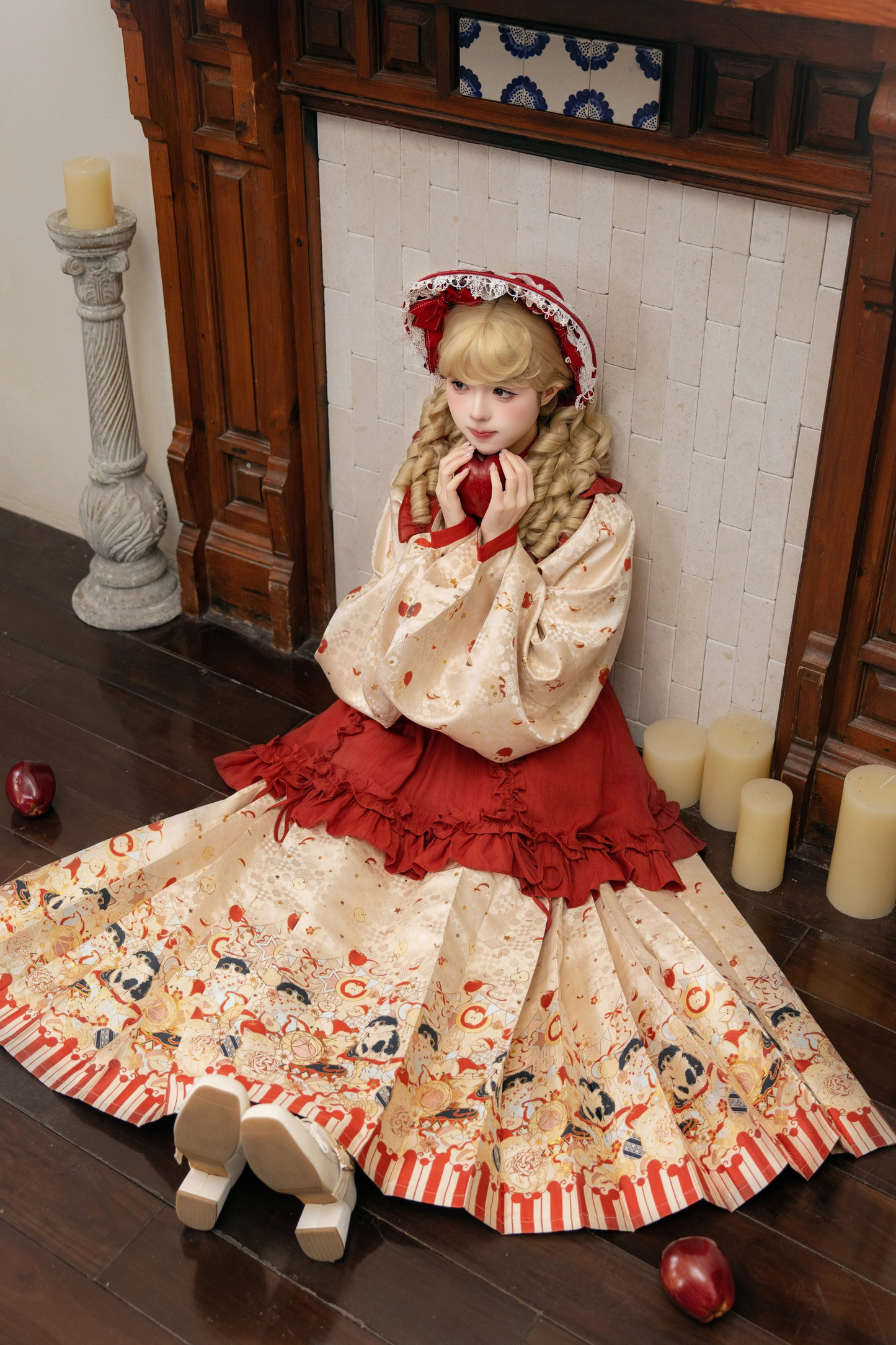 Apple Chinese-style Dress + Skirt + Overskirt + Brooch + Shawl