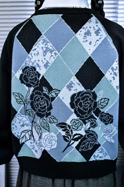 Argyle Cardigan + Asymmetric Skirt