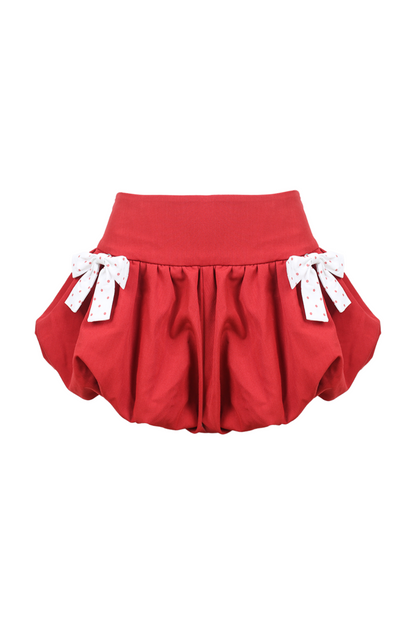 Polka Dot Puff Sleeve Doll Shirt + Ribbon Balloon Skirt Pants