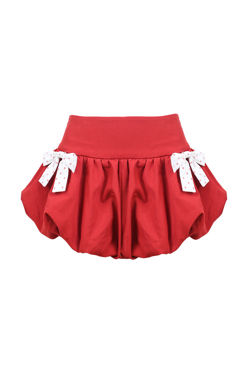 Polka Dot Puff Sleeve Doll Shirt + Ribbon Balloon Skirt Pants