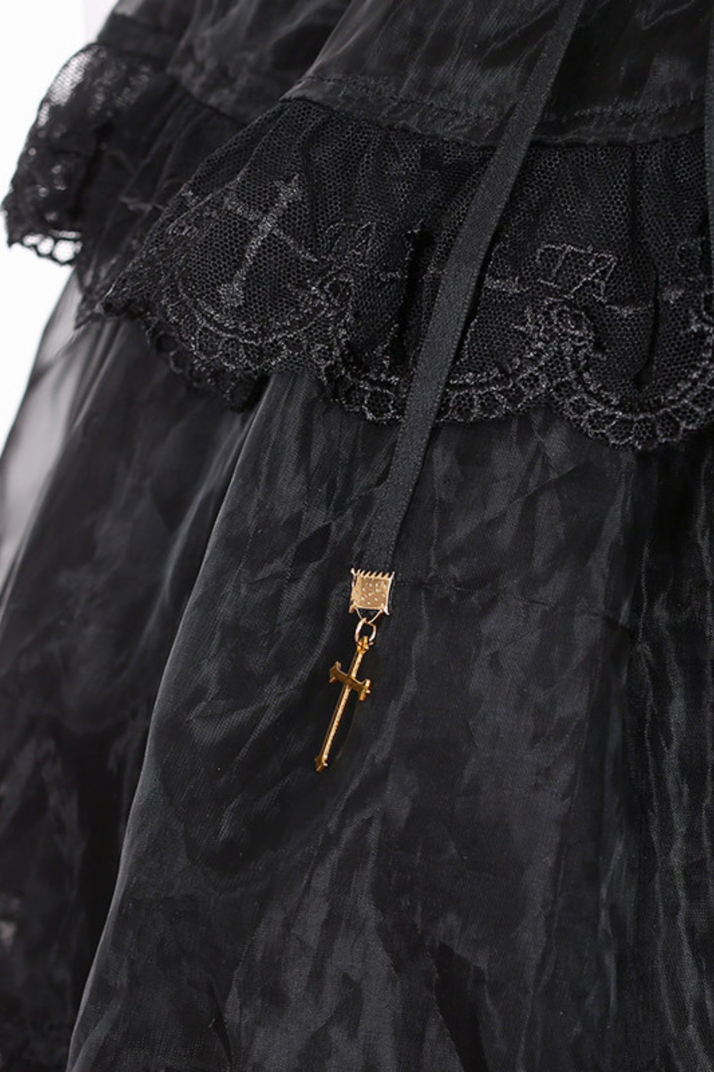 Holy Cross Flutter Sleeve Suspender Skirt + Shirt