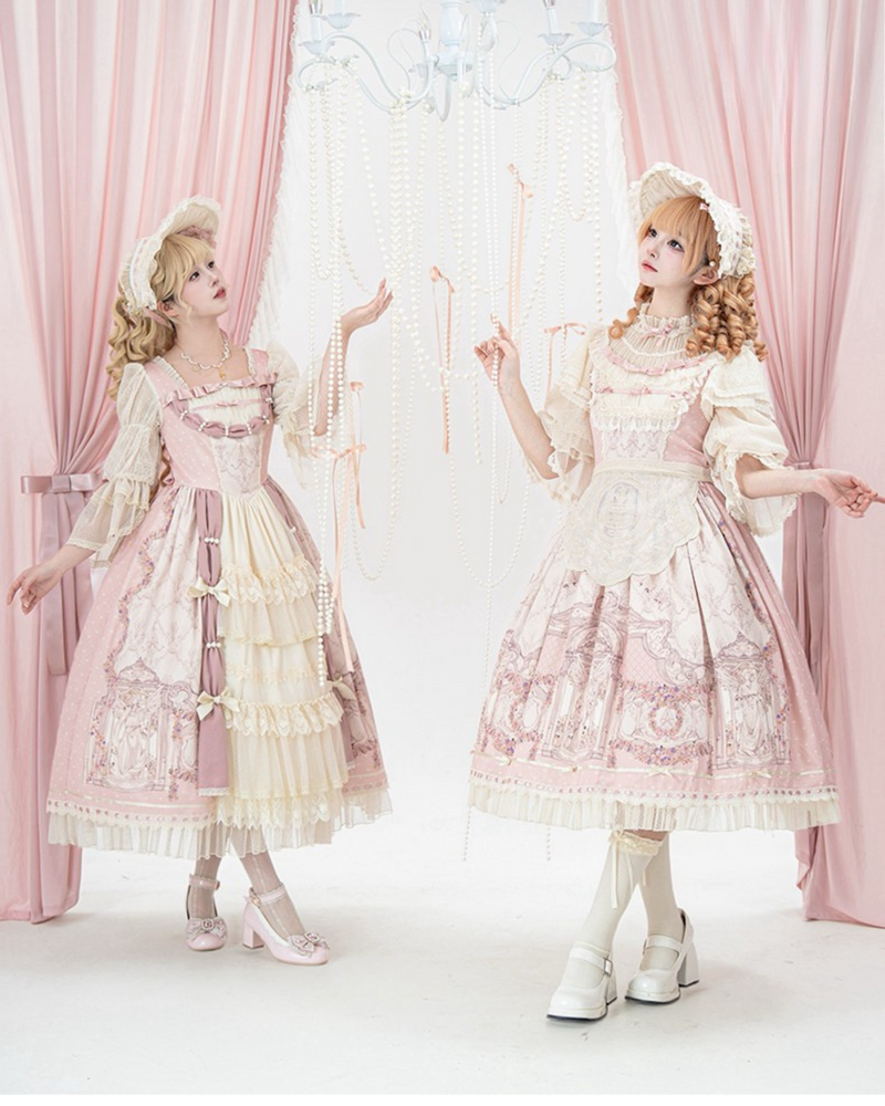 [pre-order Deadline: April 26] Rococo Lace Pink Classic Lolita Dress + Apron + Bonnet