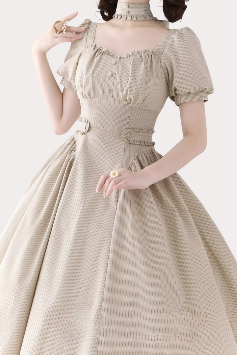 [pre-order] Retro French Classic Cotton & Linen Striped Dress