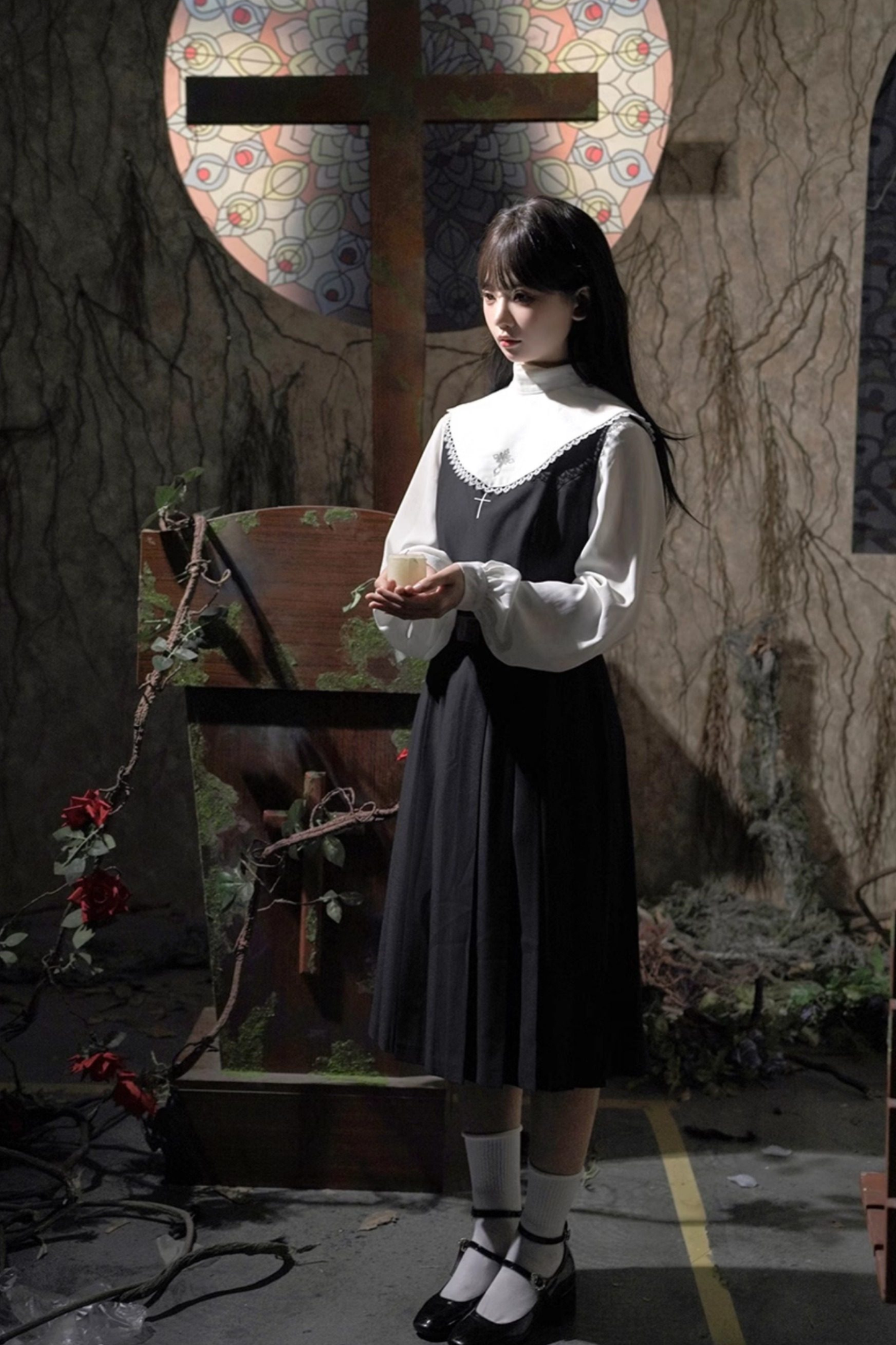 Gothic School Mantle + Top + Vest Dress