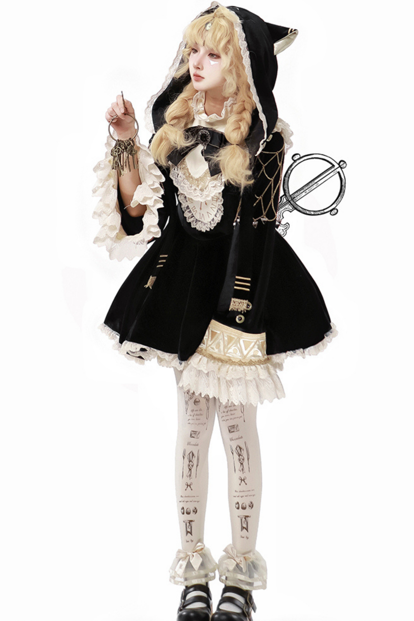 Black Cat Ruffle Clock Lolita Dress + Pumpkin Pants