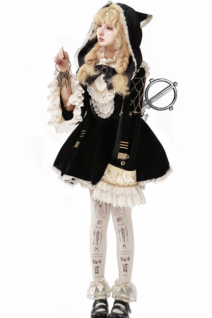 Black Cat Ruffle Clock Lolita Dress + Pumpkin Pants