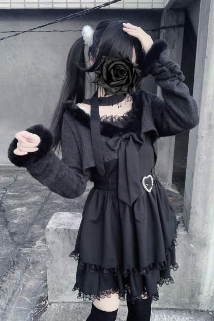 Jirai Suspender Skirt + Short Cardigan