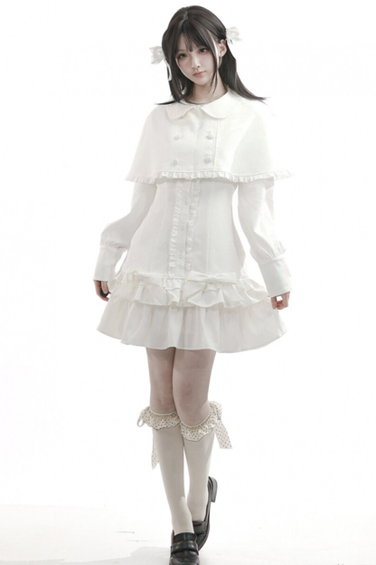 Ruffled Dress + Short Cape + Shirt + Skirt