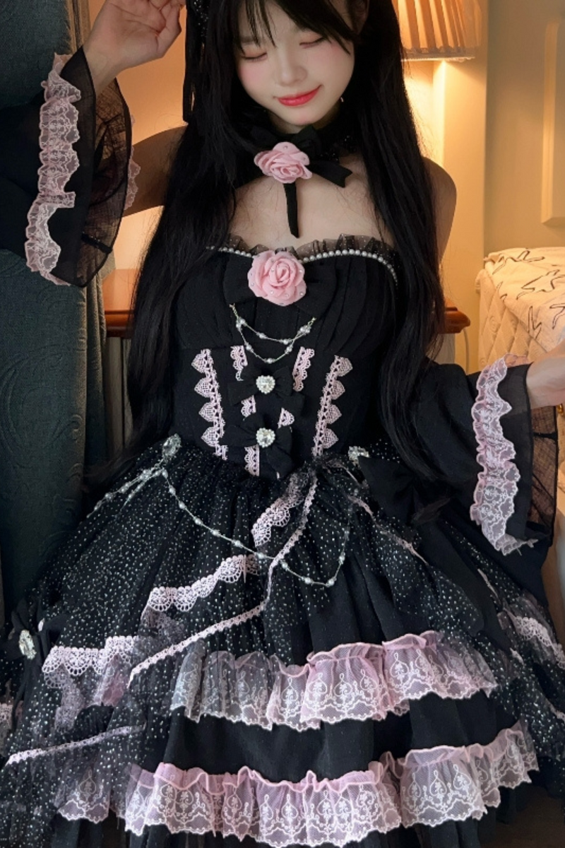 Tube Top Lolita Dress + Sleeves + Head Accessory