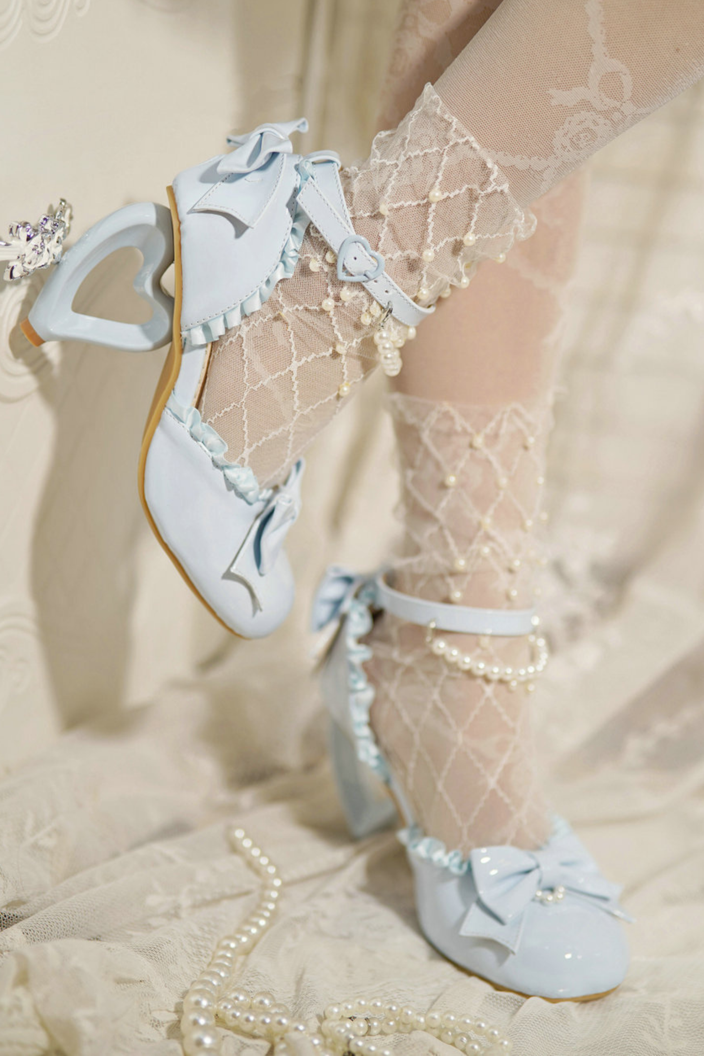 Heart Love Lollita Pearl Peach Heels