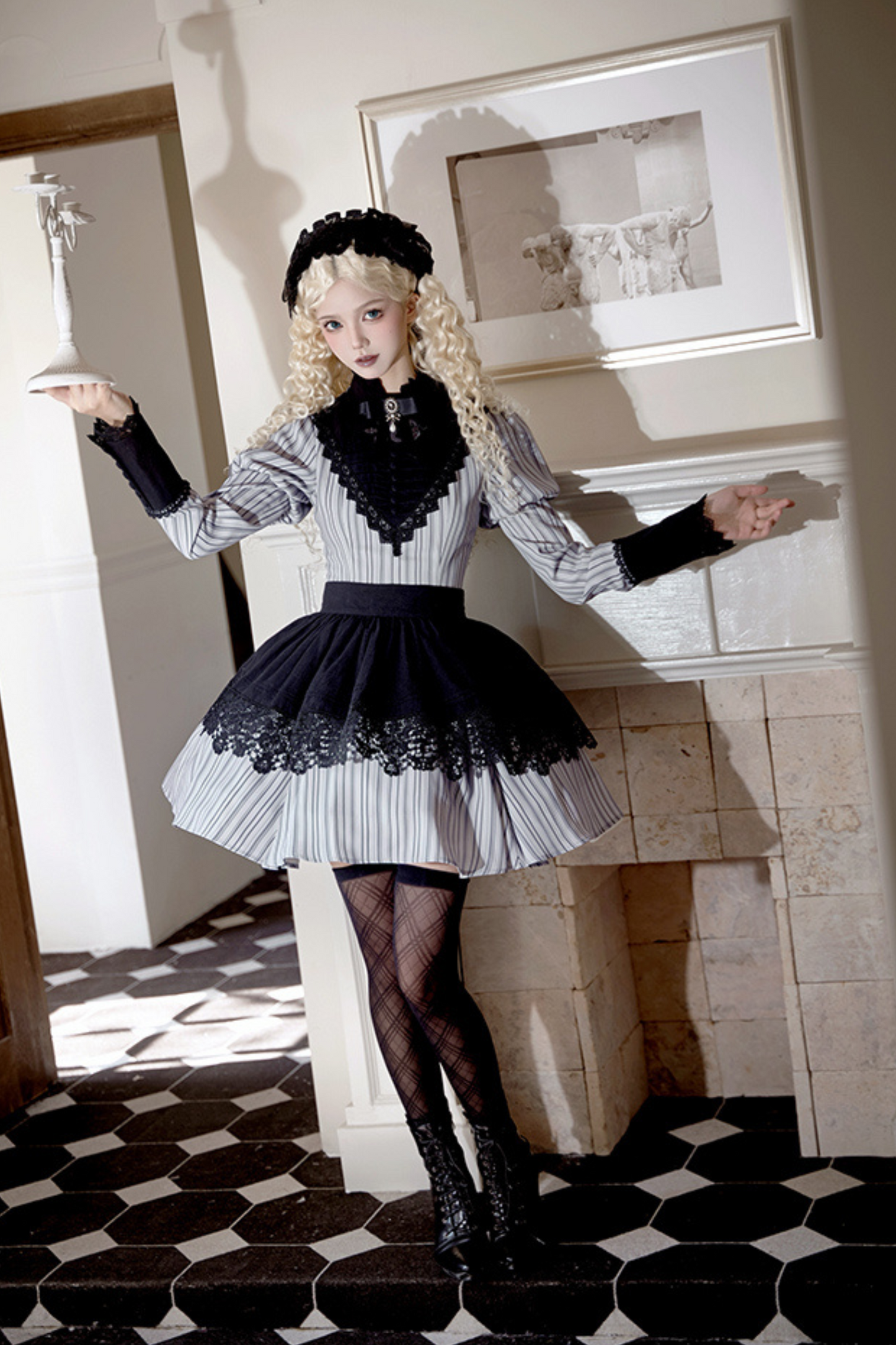 [pre-order] Stripe Lolita Dress + Apron + Necklace + Ribbon