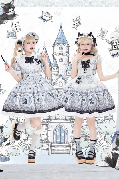 Rabbit Hole Alice Lolita Dress + Jsk + Cat Ear Headband + Headband + Hat + Clip + Bonnet