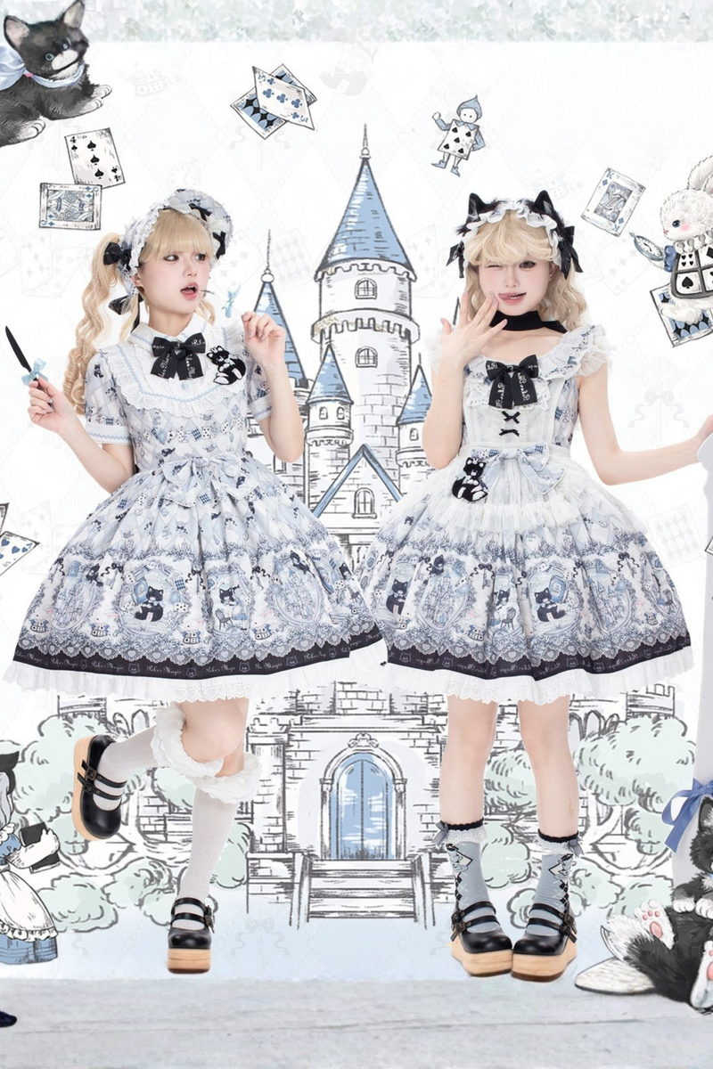 Rabbit Hole Alice Lolita Dress + Jsk + Cat Ear Headband + Headband + Hat + Clip + Bonnet