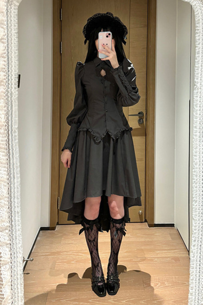 Gothic Puff Shoulder Blouse + Skirt