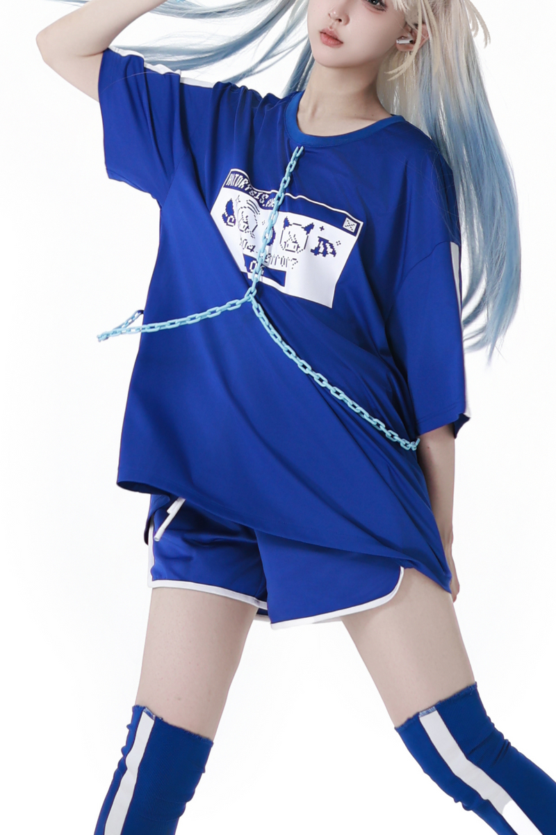 Subculture Loose Oversized T-shirt + Pants + Leg Warmers + Angel Devil Hairpins