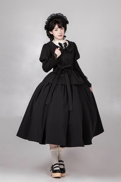 [pre-order] Dark Sweet Lolita Dress + Faux Collar + Necklace + Jacket + Ribbon + Sleeve + Fur Shawl