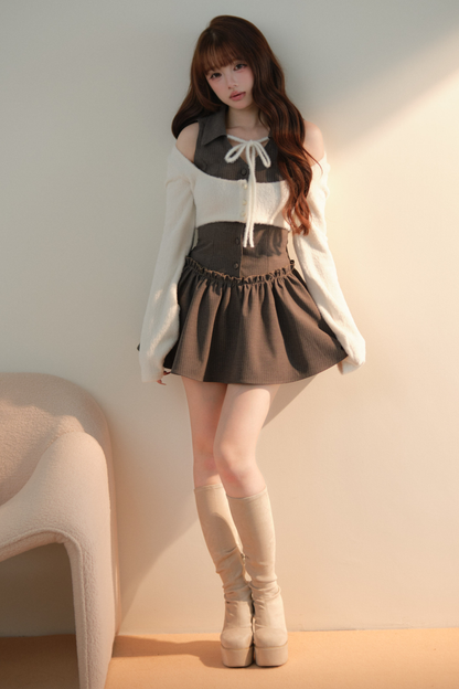 Sweet Off Shoulder Faux Two Piece Dress