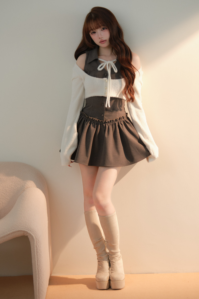 Sweet Off Shoulder Faux Two Piece Dress