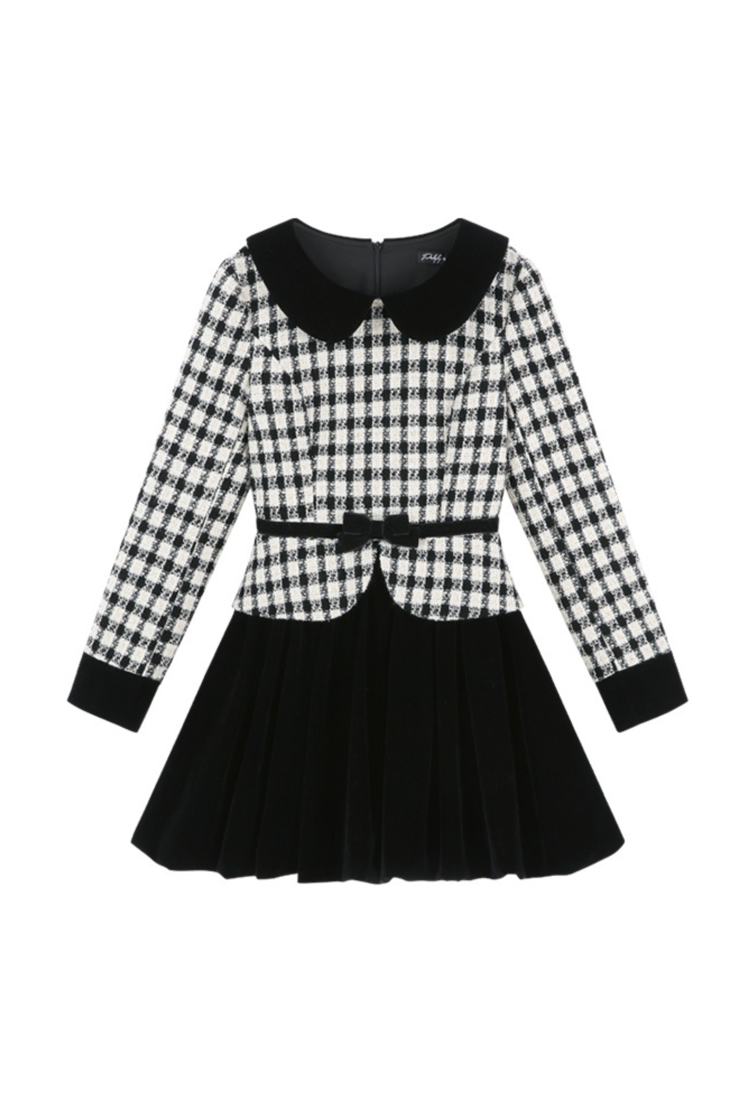 Velvet Monochrome Plaid Dress