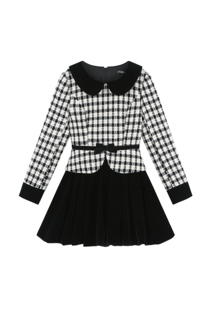 Velvet Monochrome Plaid Dress