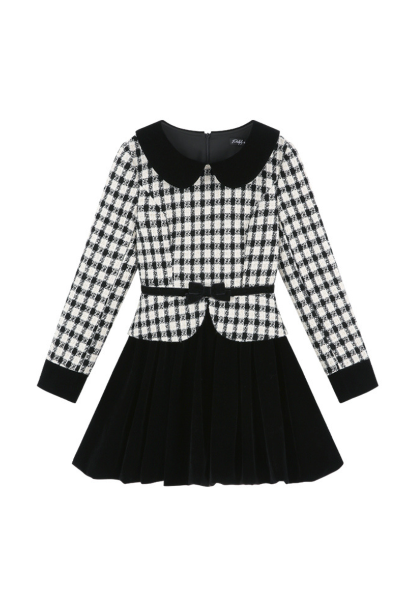 Velvet Monochrome Plaid Dress