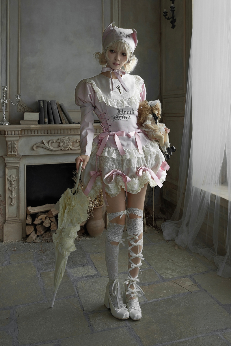 Drawstring Gothic Sweet Tops + Tiered Skirt
