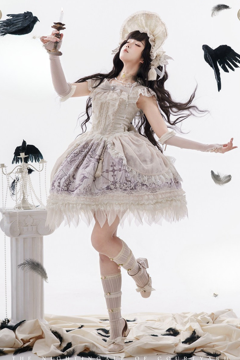 [pre-order] Sweet Lolita Feather Dress + Bonnet + Clips