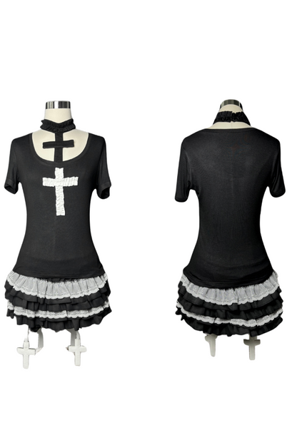 Gothic Style Cross T-shirt + Cross Collar + Pumpkin Pants