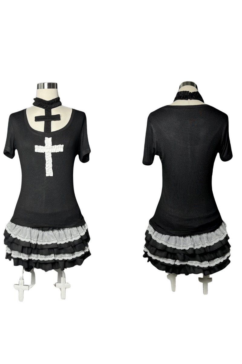 Gothic Style Cross T-shirt + Cross Collar + Pumpkin Pants