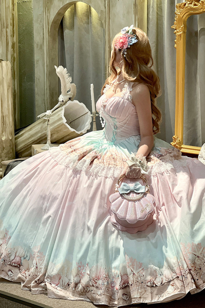 Gradient Bubble Halter Neck French Dress + Skirt