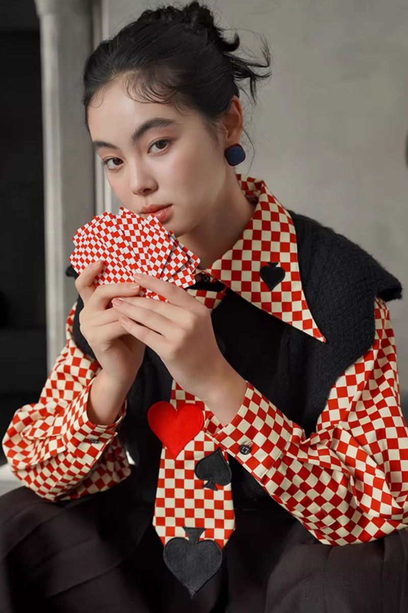 Retro Plaid Playing Card Design Blouse