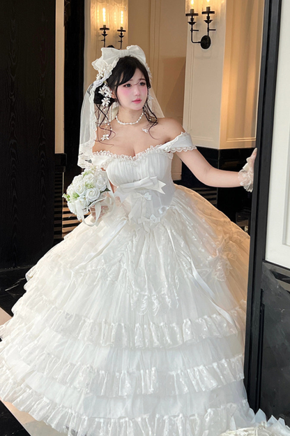 Pure Bridal Lolita Dress + Veil + Waist Belt