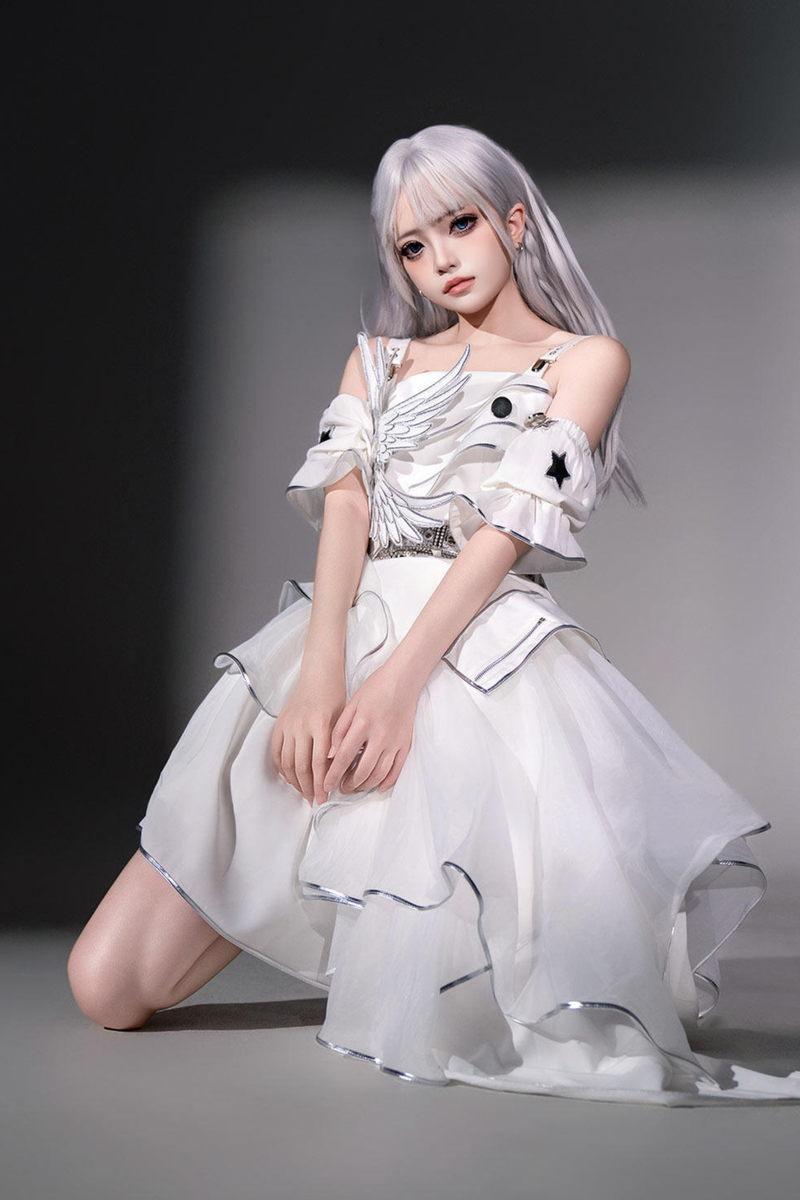 Silver Cyberpunk Lolita Dress + Sleeves + Belt