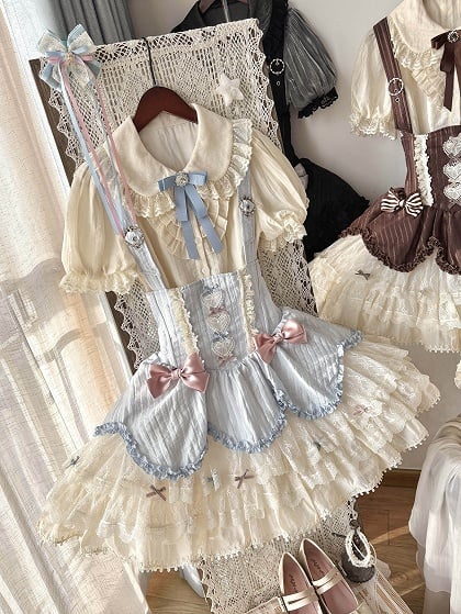 [pre-order Deadline: May 8] Classic Lace Ribbon Blouse + Suspender Tiered Dress Full Set + Complete Set