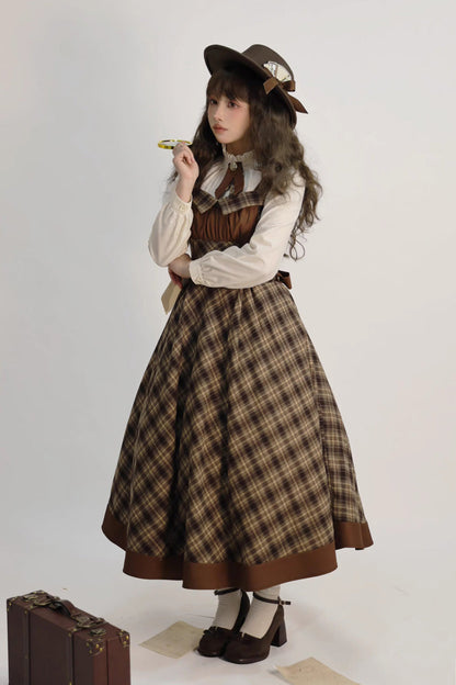 Brown [broken Pocket Watch] Sleeveless Printed Spliced Detective-style Classic Lolita Jsk Dress