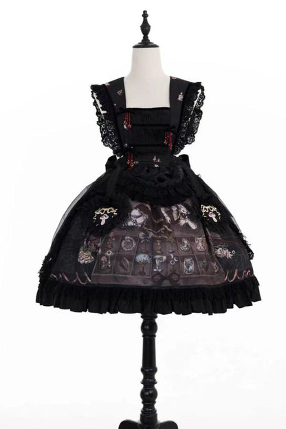Ruffled Beaded Gothic Straps Printed Dress
