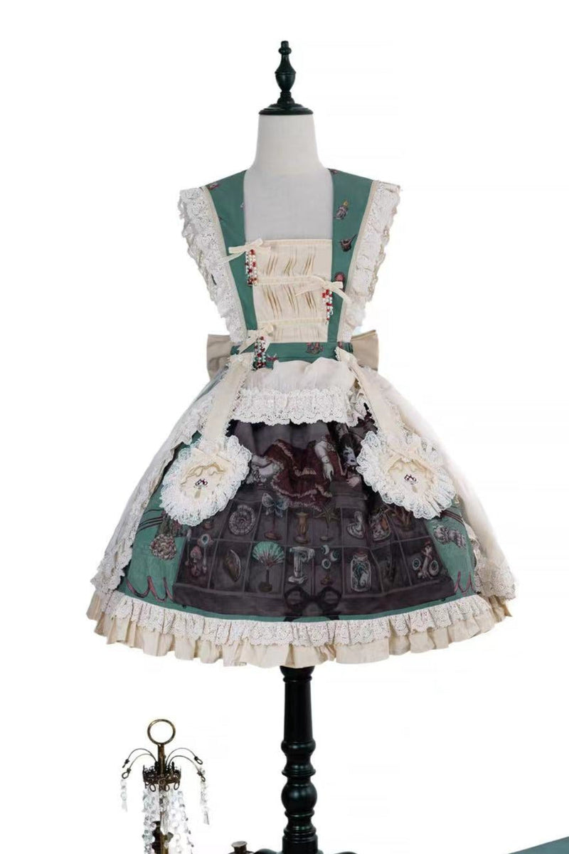 Ruffled Beaded Gothic Straps Printed Dress