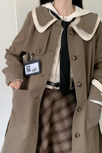 Maple Trench Coat + Hooded Top + Checkered Skirt + Shirt Dress