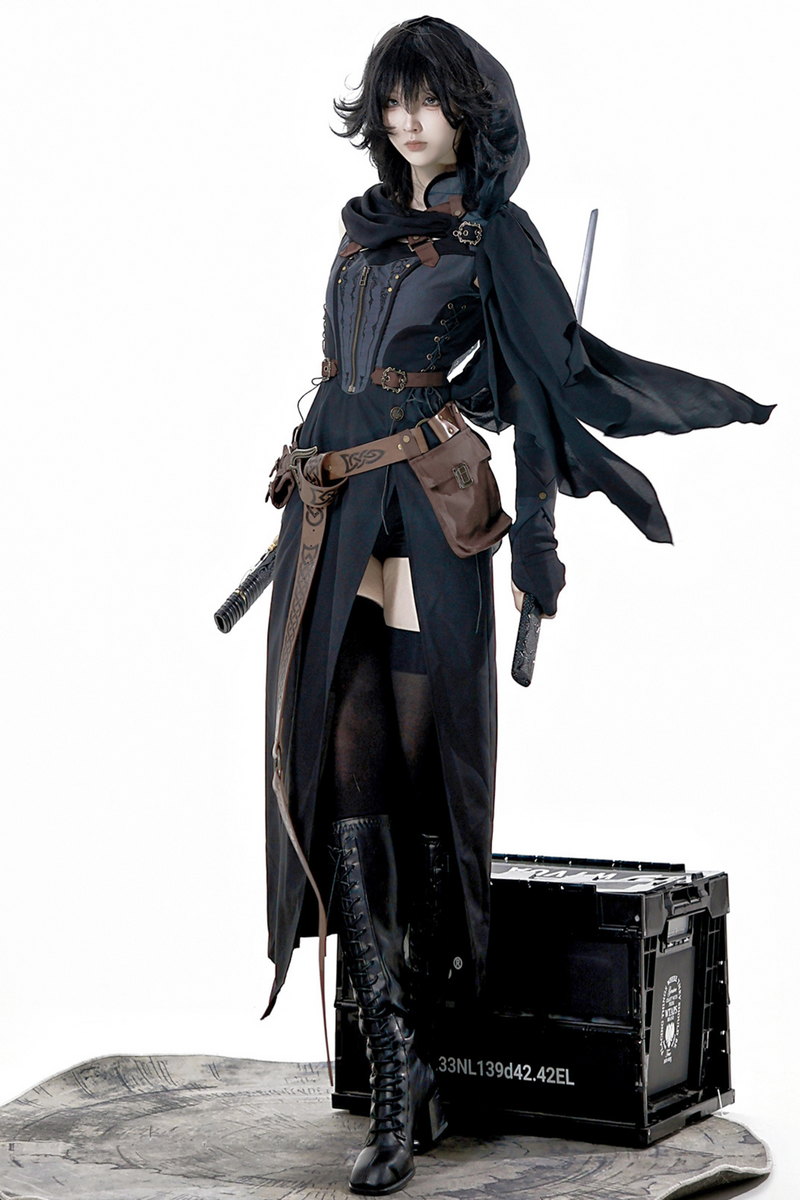 [reserved Item] Punk Style Dark Gothic Dress + Shorts + Shawl + Sleeves + Belt Bag
