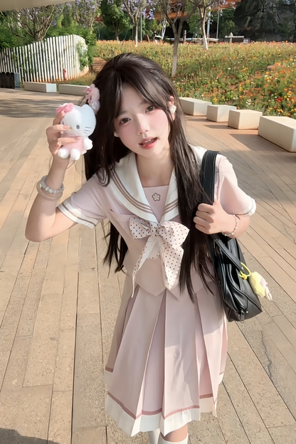 [pre-order] Retro Sweet College Tops + Pleated Skirt