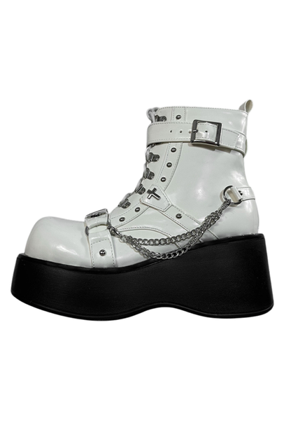 Dark Punk Buckle Platform Boots