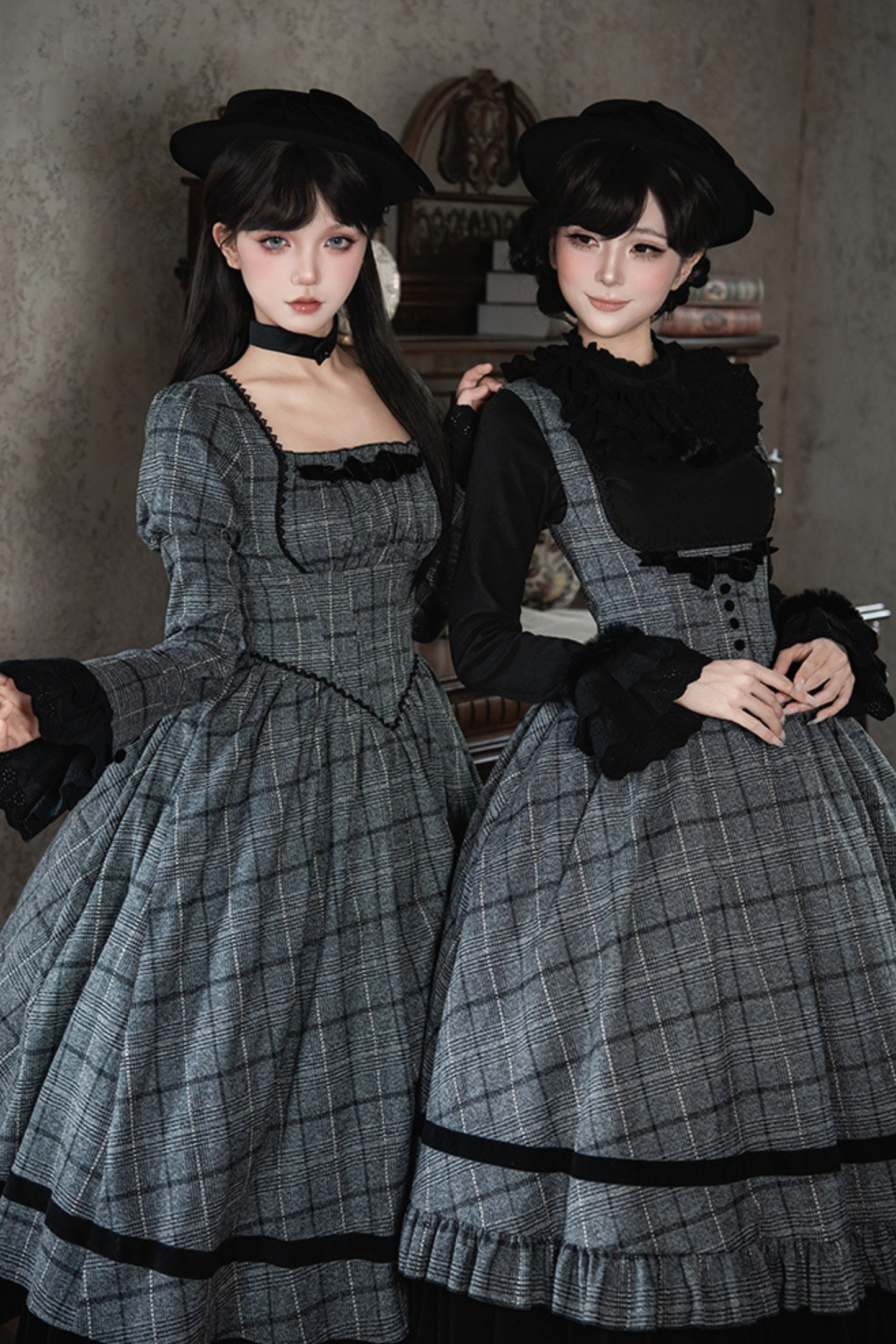 Plaid Fishbone Chest Jsk + Dress + Innerwear + Ribbon + Hat