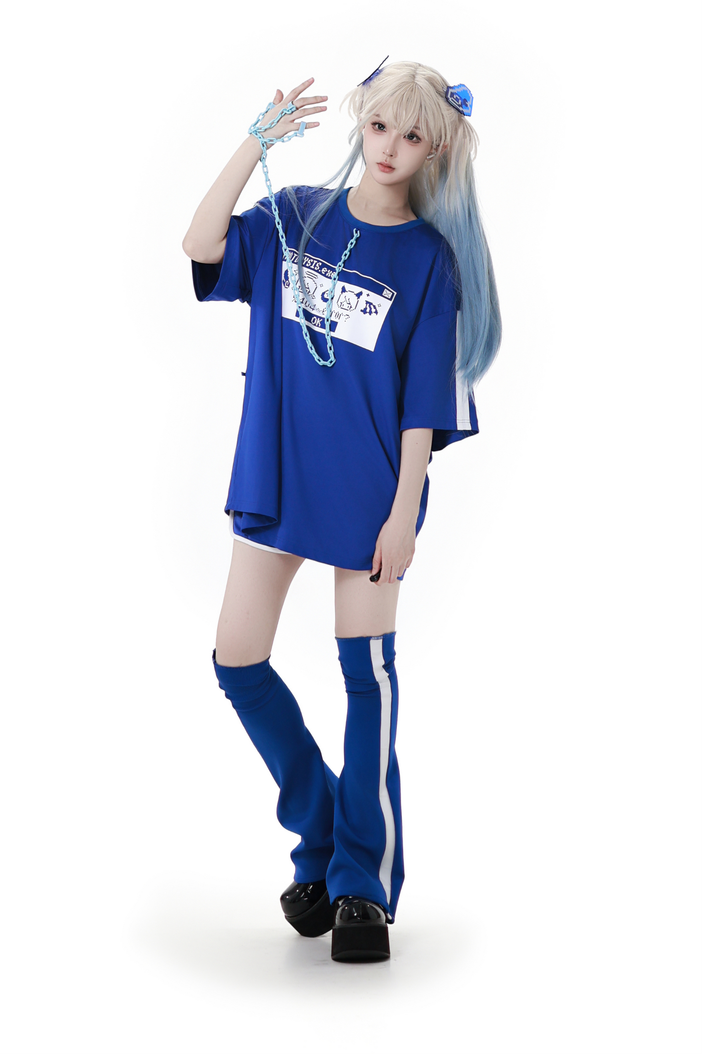 Subculture Loose Oversized T-shirt + Pants + Leg Warmers + Angel Devil Hairpins
