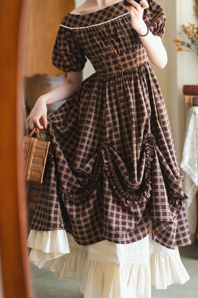 Forest Ward Retro Plaid Lolita Dress + Petticoat