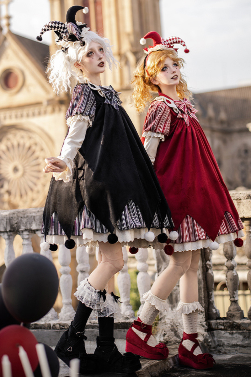 Doll Circus Pierrot Lolita Dress + Headband + Belt + Ribbon + Headband + Panel