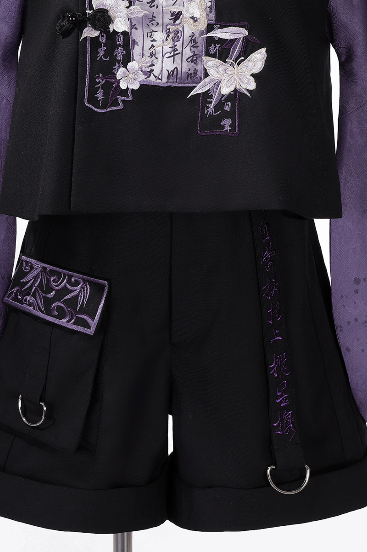 Dark Chinese-style Top + Vest + Shorts + Necklace