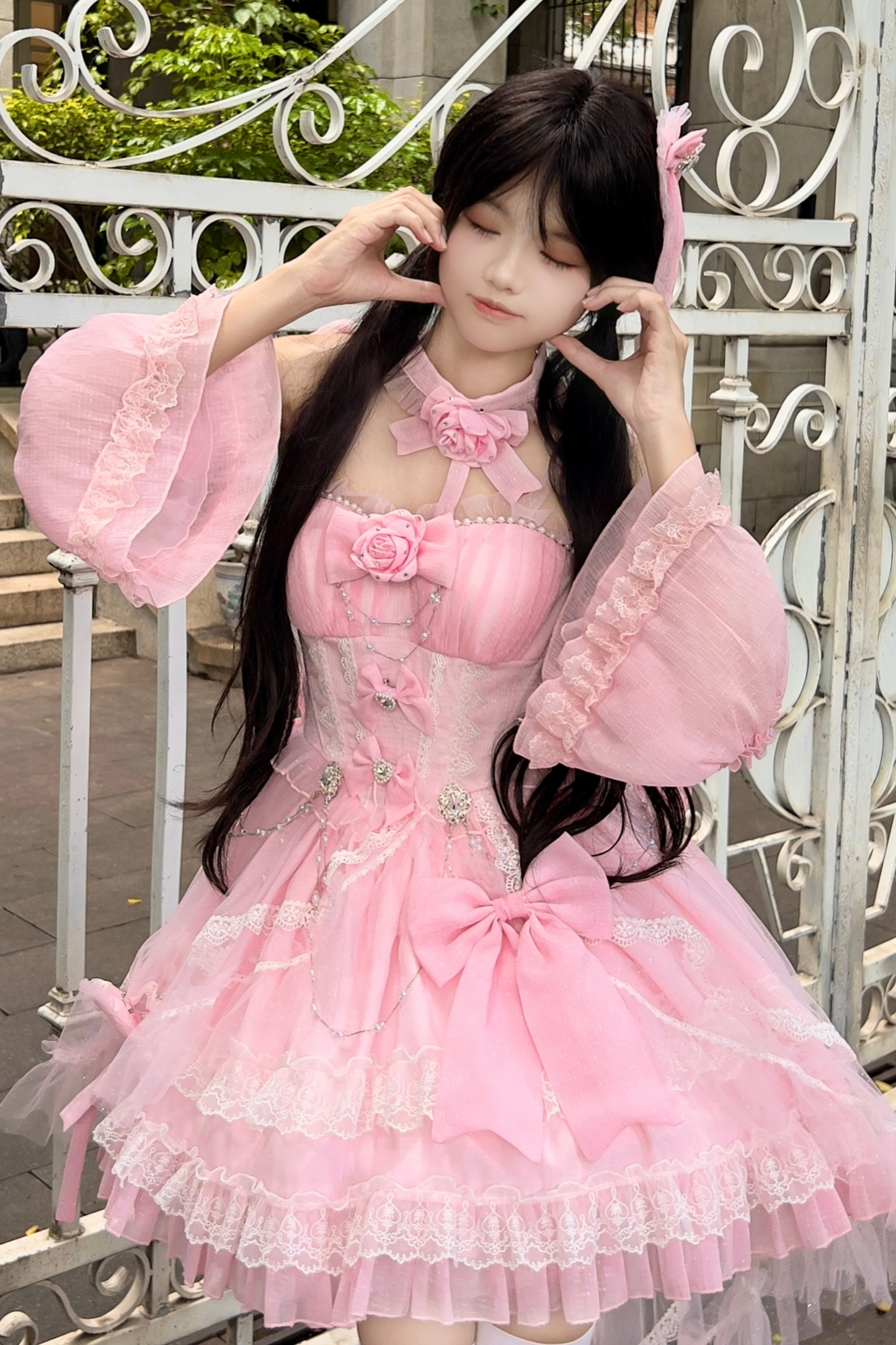 Tube Top Lolita Dress + Sleeves + Head Accessory