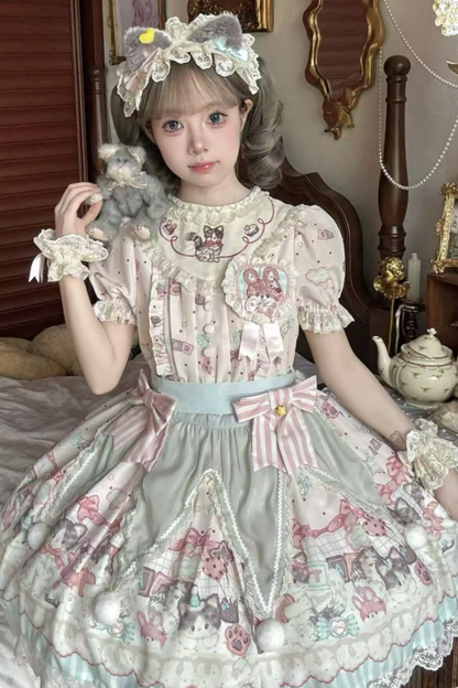 Cabinet Lolita Jumper Skirt + Dress + Brooch + Hairband + Bonnet + Apron + Hand Sleeves