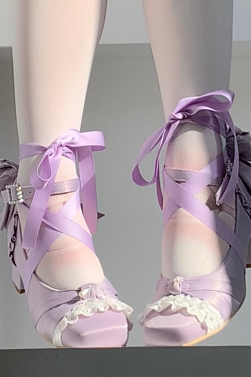 Lace-up Square Toe Ballet Heels